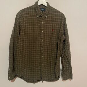 RALPH LAUREN Long Sleeve Olive Green Plaid Button Down Dress Shirt Sz‎ Large